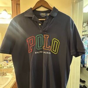 Ralph Lauren Men's Polo Shirt - Navy with Multicolor Logo